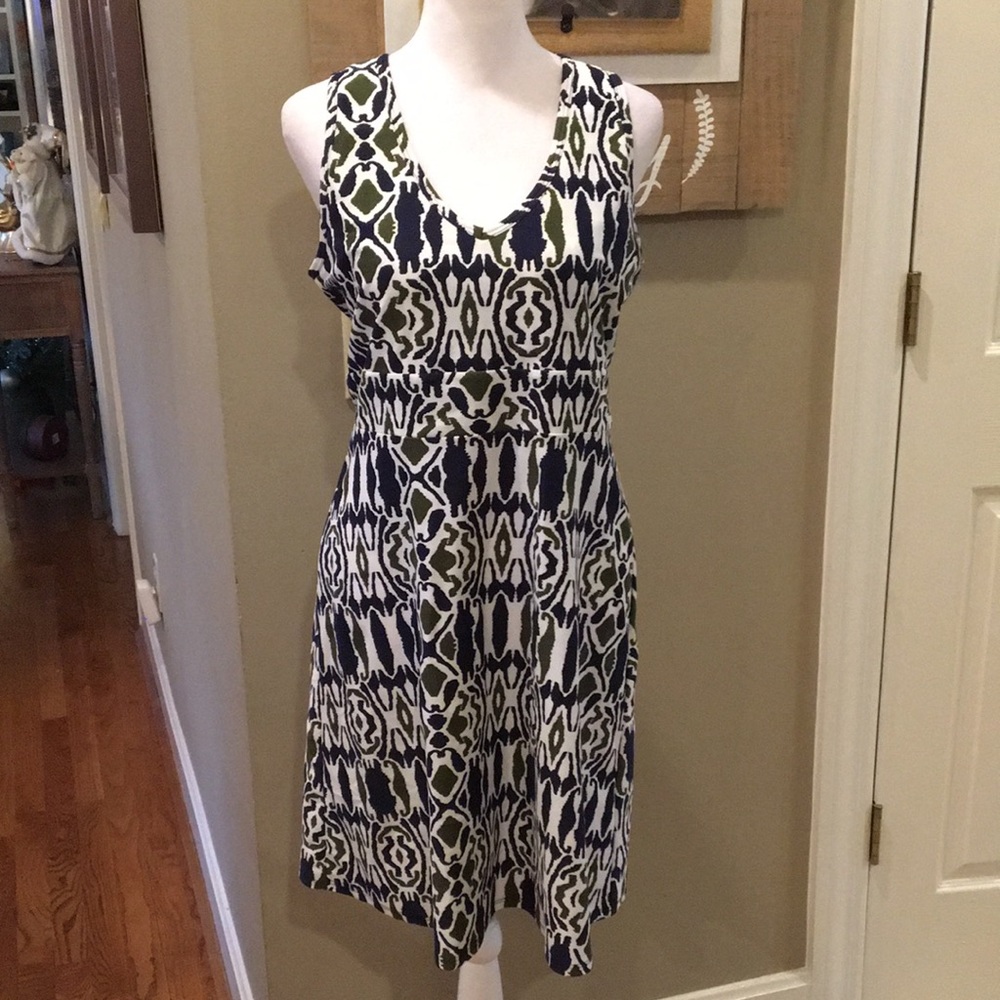 Jude Connally Navy and Olive Green Ikat Sleeveless Shift Dress